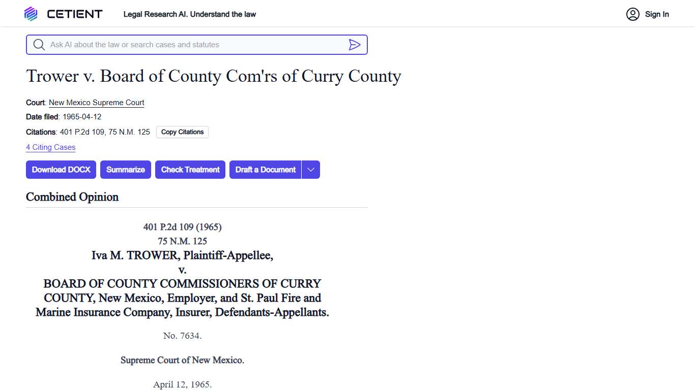 Trower v. Board of County Com'rs of Curry County - Case Law